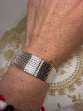 925 Sterling Silver Wide Multi Wire Cuff Bracelet Modern Statement Maximalist